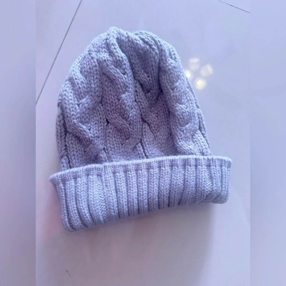 Beanie in Light Pink Piozaed  Women's Knit Toboggan Gray Winter Out Fit